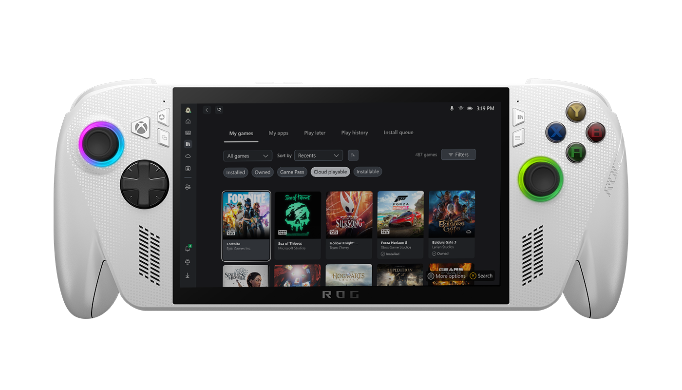 Vue du milieu de la ROG Xbox Ally