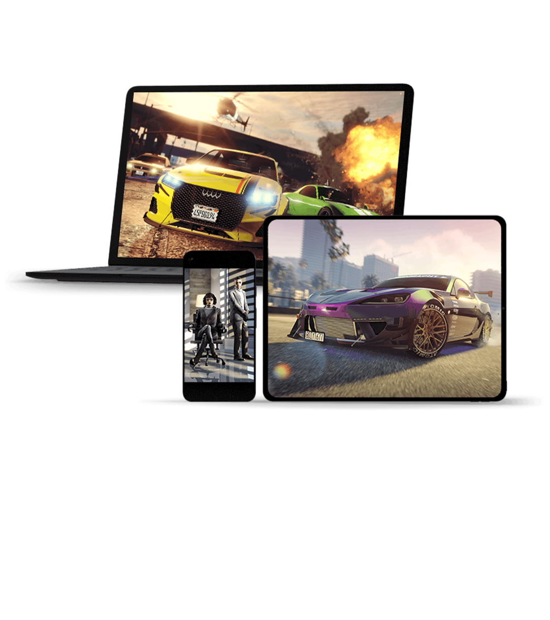 Xbox Games가 표시된 세 대의 모니터 화면이 보이는 앞모습
