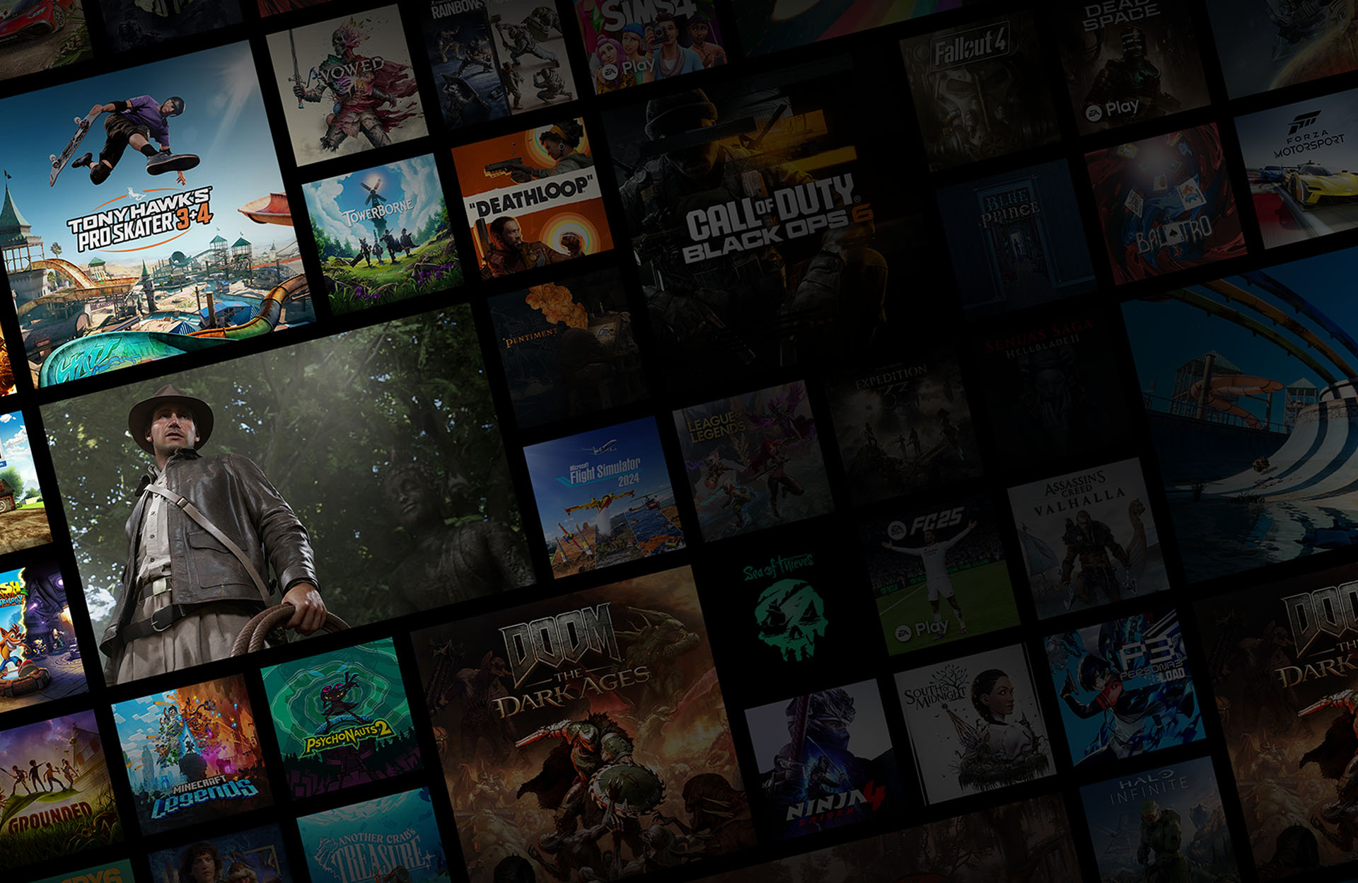 An array of box shots from games available on Xbox Game Pass