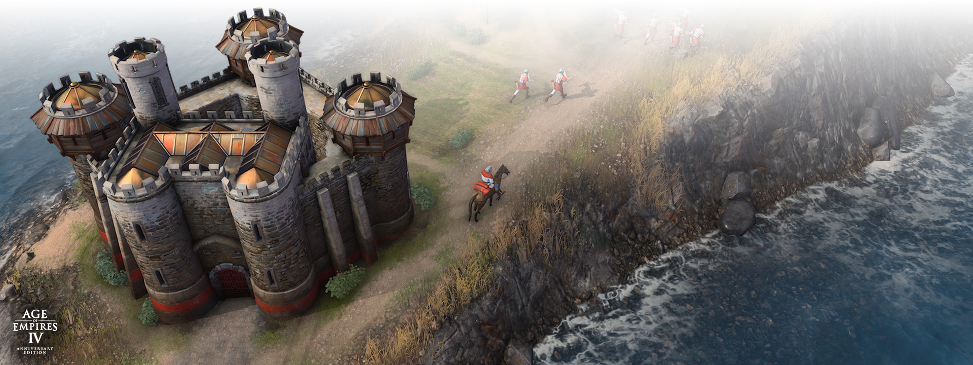 Age of Empires IV Anniversary Edition logo, a stone castle built on a cliff.