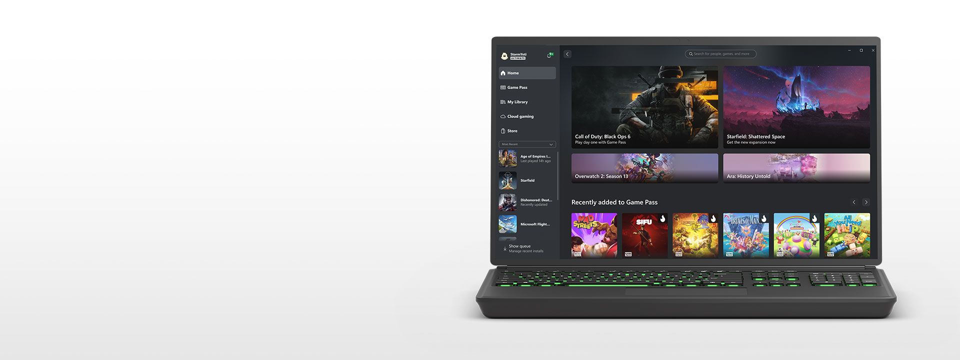 The Xbox app on Windows PC user interface shown on a laptop screen