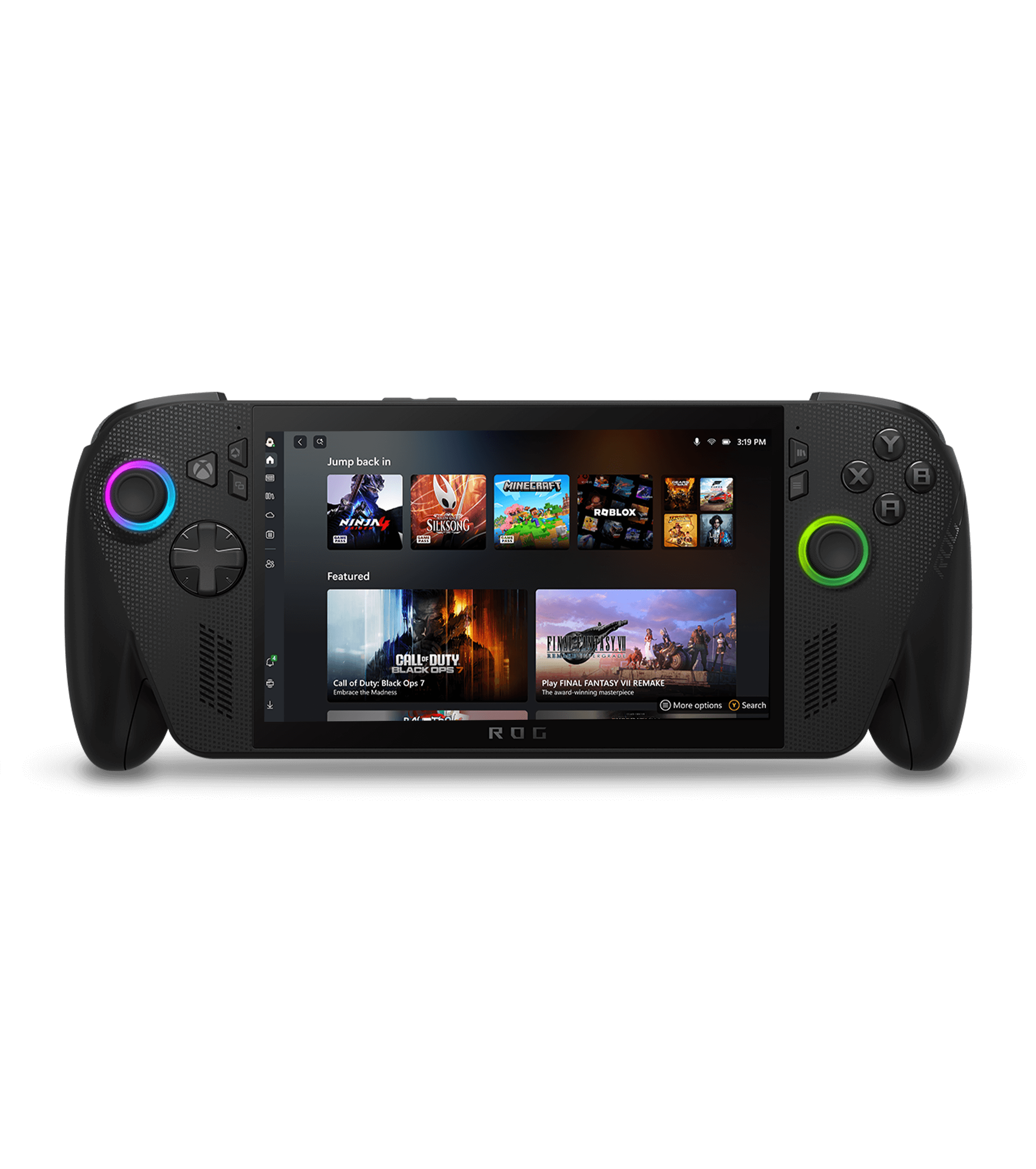 front view of the ROG Ally X Playing Xbox games