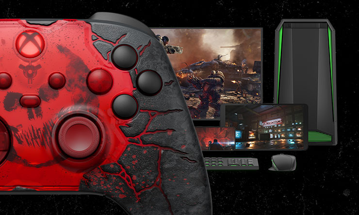 Controle sem fio XBOX – Gears of War: E-Day Edição Limitada com um computador, uma TV e um XBOX Series S