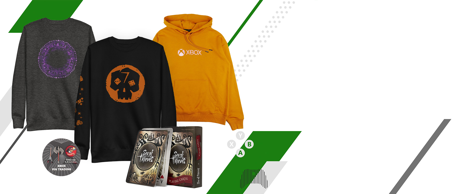 A collection of items available in the Xbox Gear Shop, including a hoodie and t-shirts.