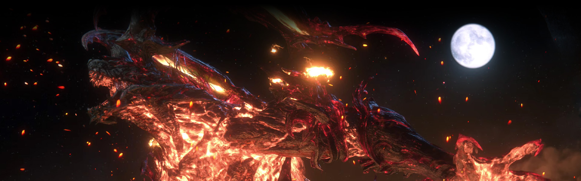 Ognisty smok ryczy w blasku księżyca.