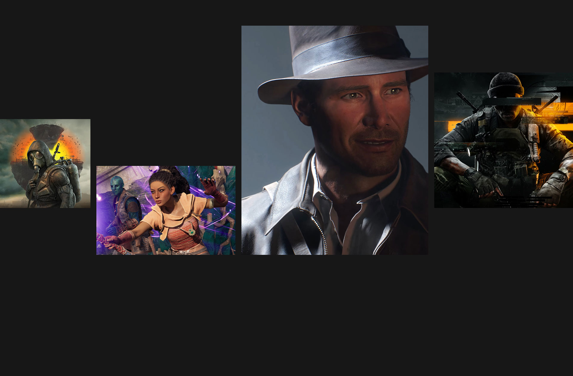 Game art from S.T.A.L.K.E.R. 2: Heart of Chornobyl, Avowed, Indiana Jones and the Great Circle, and Call of Duty: Black Ops 6.
