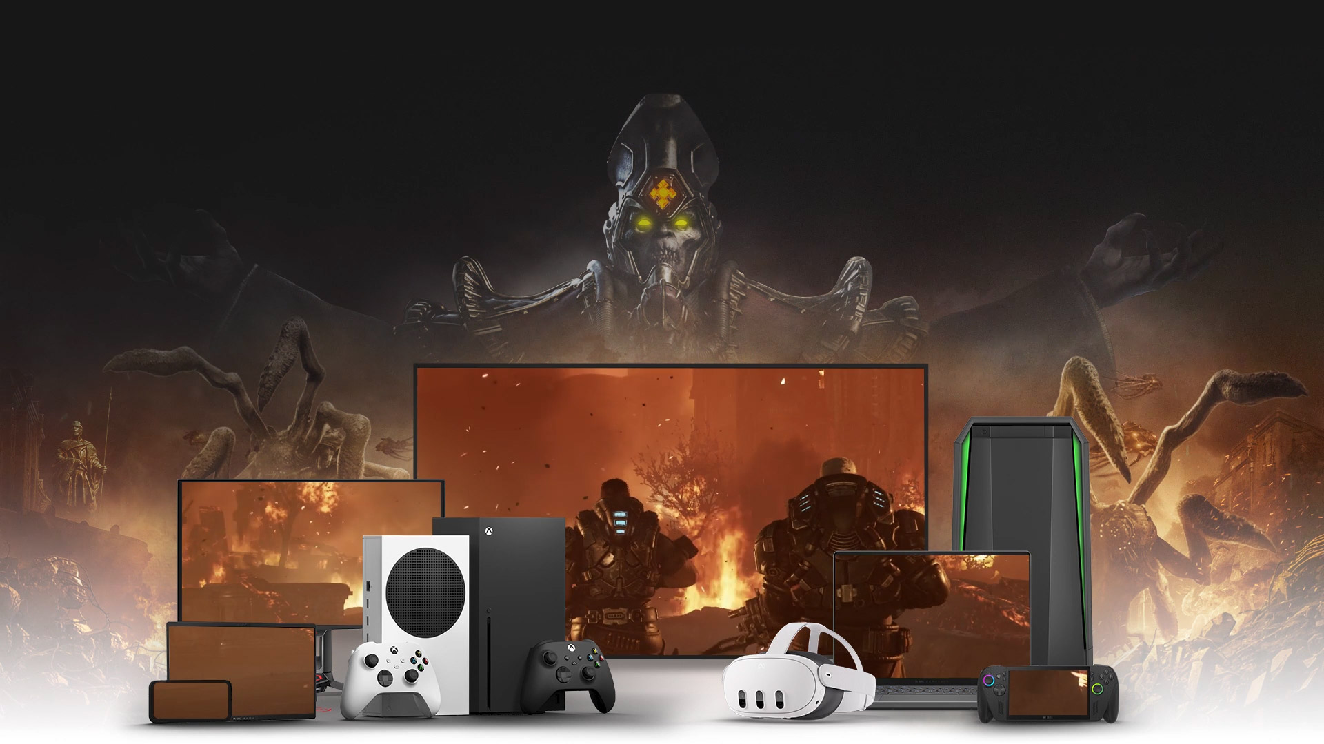 image showing game trailer footage of Gears tactic across the Xbox device ecosystem