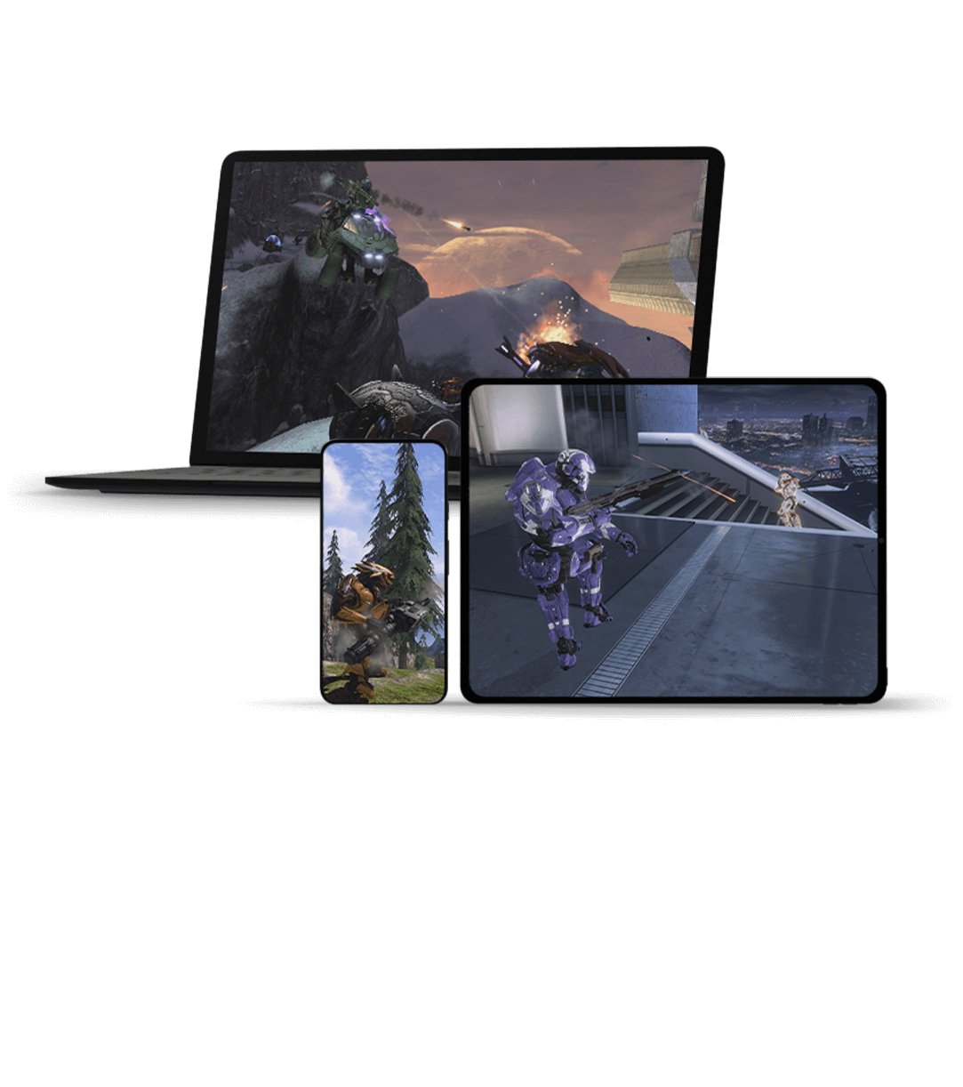front view of three different monitor screens displaying xbox games