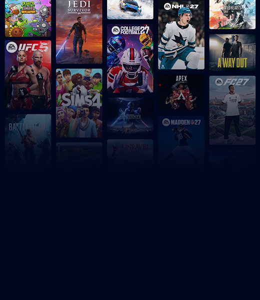 A collection of games published by EA, including The Sims 4, EA SPORTS College Football 27, EA SPORTS FC 27, and more.