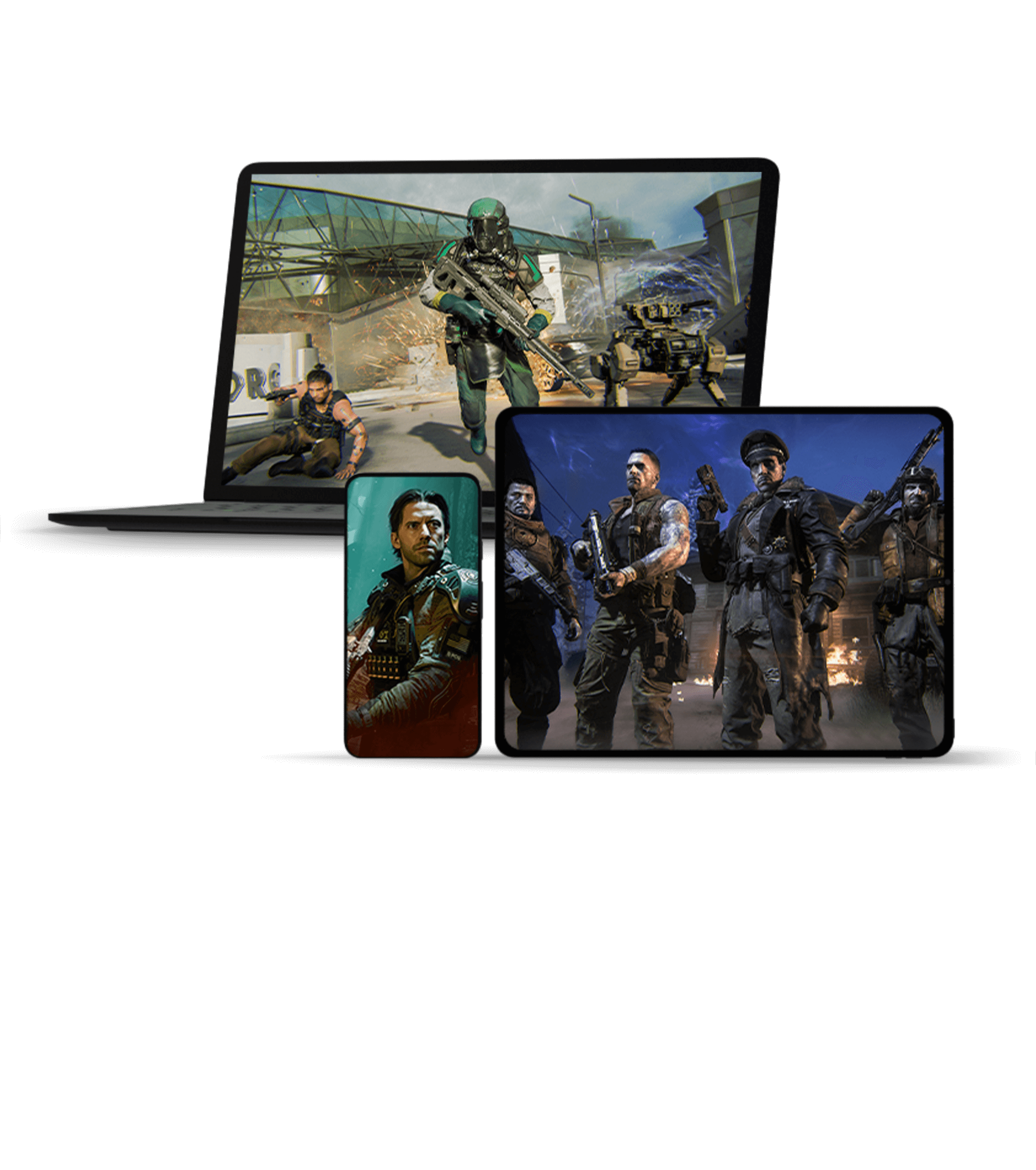 front view of three different monitor screens displaying xbox games 
