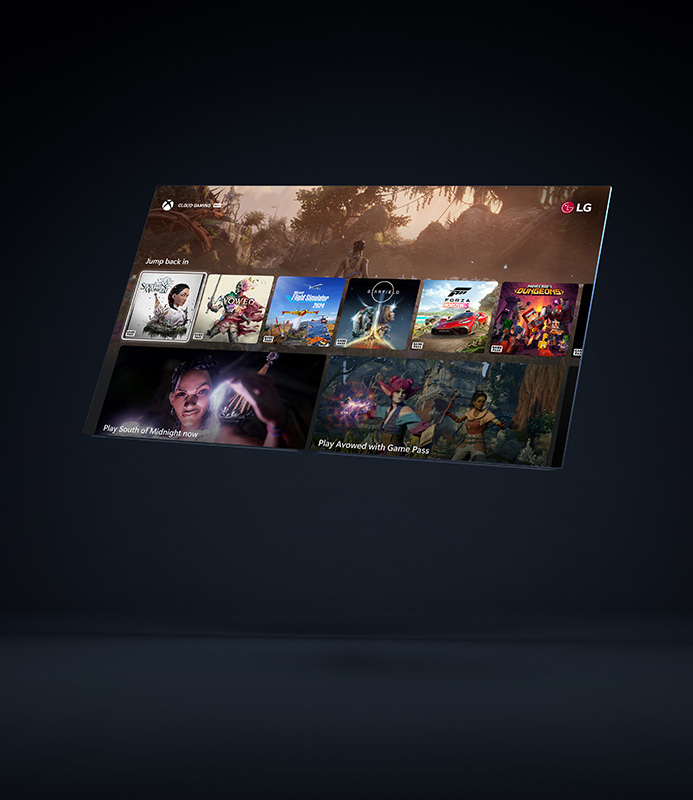 An angled view of a TV with the Xbox app on display.