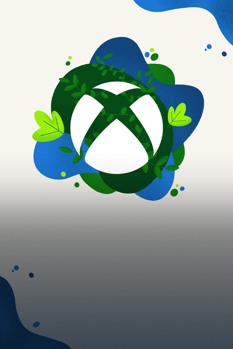 The Xbox logo surrounded by plant and water patterns.