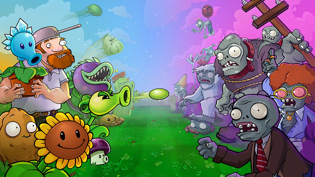 A large standoff between plant characters and zombie characters