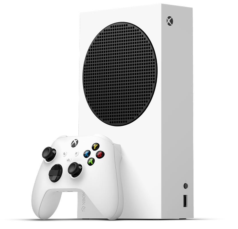 Right angle of the Xbox Series S with an Xbox wireless controller