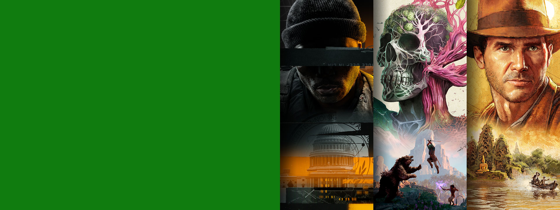 Uma seleção de jogos já disponíveis ou em breve disponíveis com o Game Pass, incluindo Call of Duty: Black Ops 6, Avowed e Indiana Jones e o Grande Círculo.