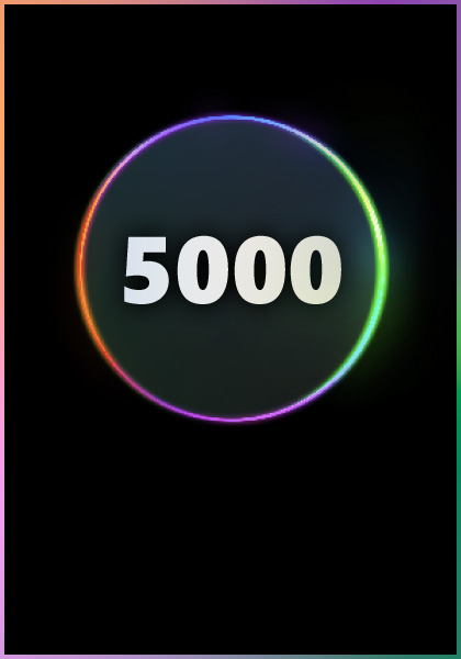 The number 5000 inside a glowing neon circle