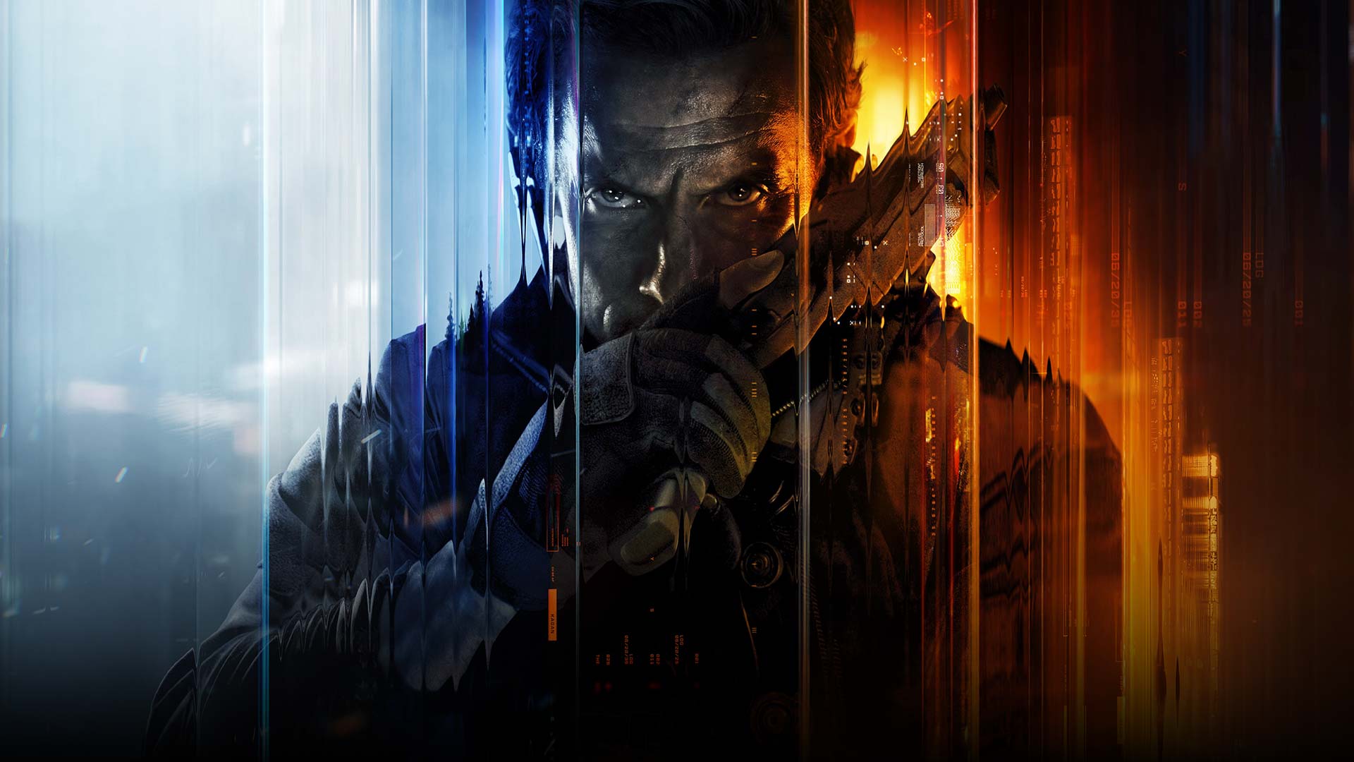 A man looking forward with a serious expression while holding a hand gun in front of his face.