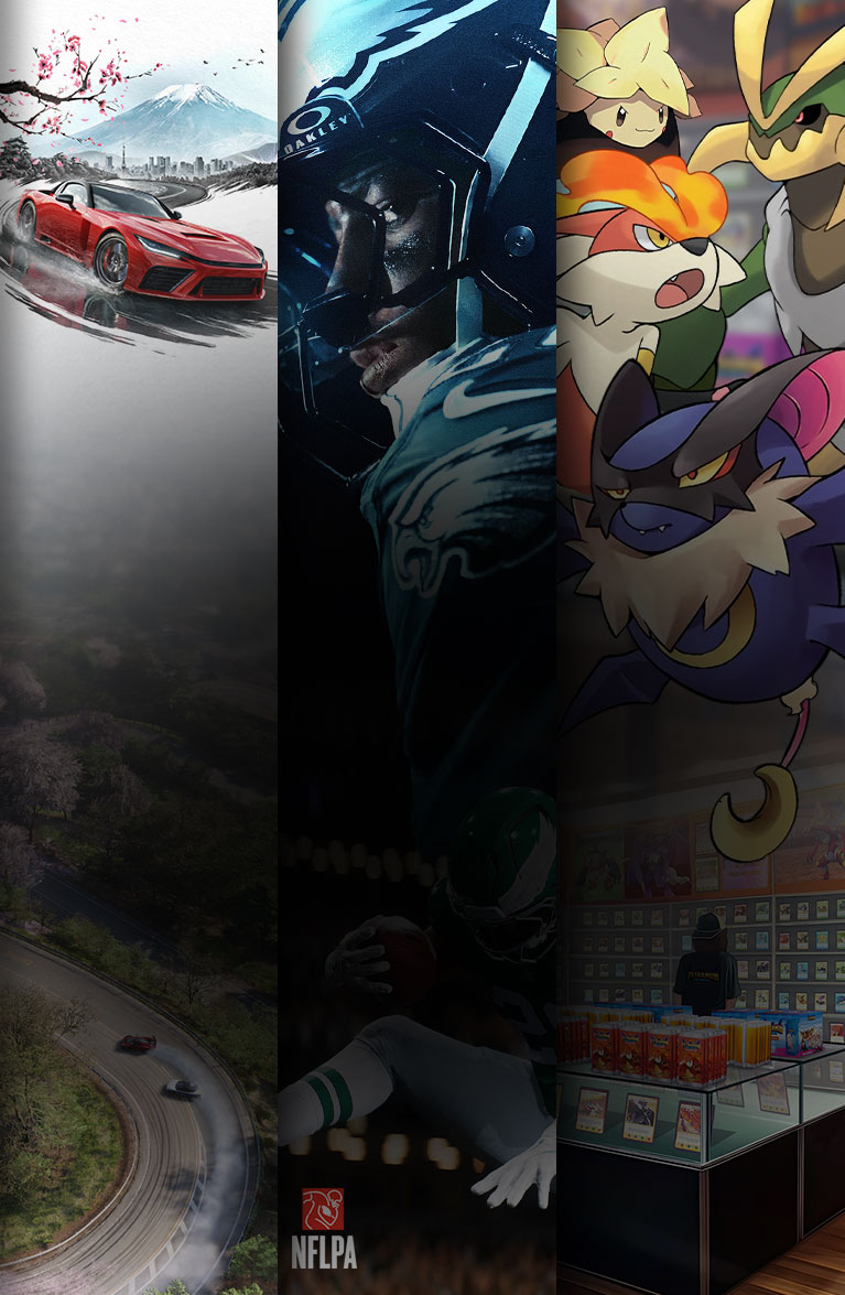 A selection of games available with Game Pass including Forza Horizon 6, Madden NFL 26, TCG Card Shop Simulator, and Minecraft.