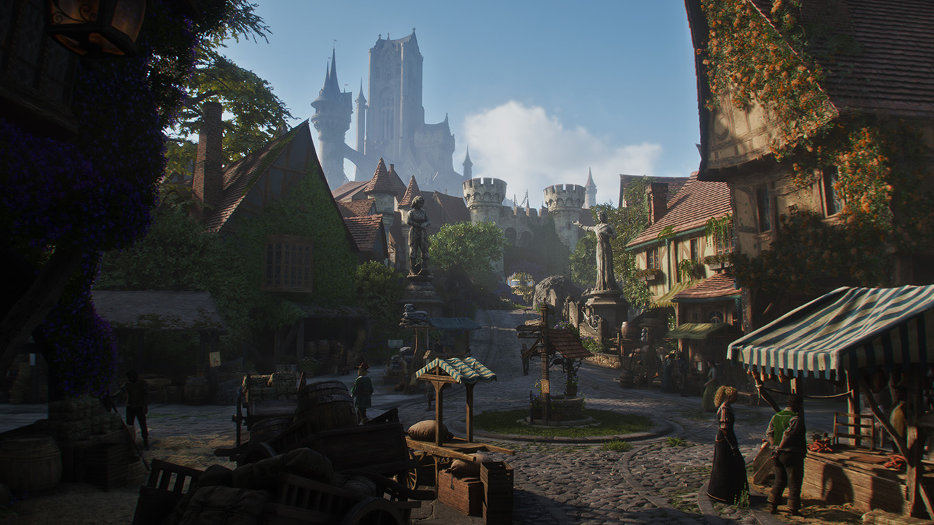 update main gallery with image: A medieval fantasy town square outside a castle.