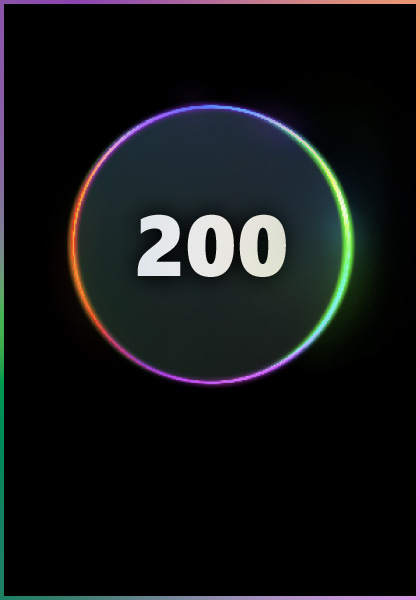 The number 200 inside a glowing neon circle