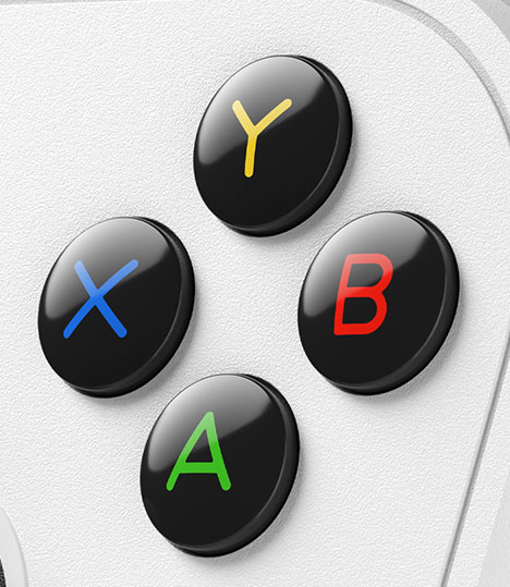 Close up view of the ABXY buttons on the XBOX Nano Controller