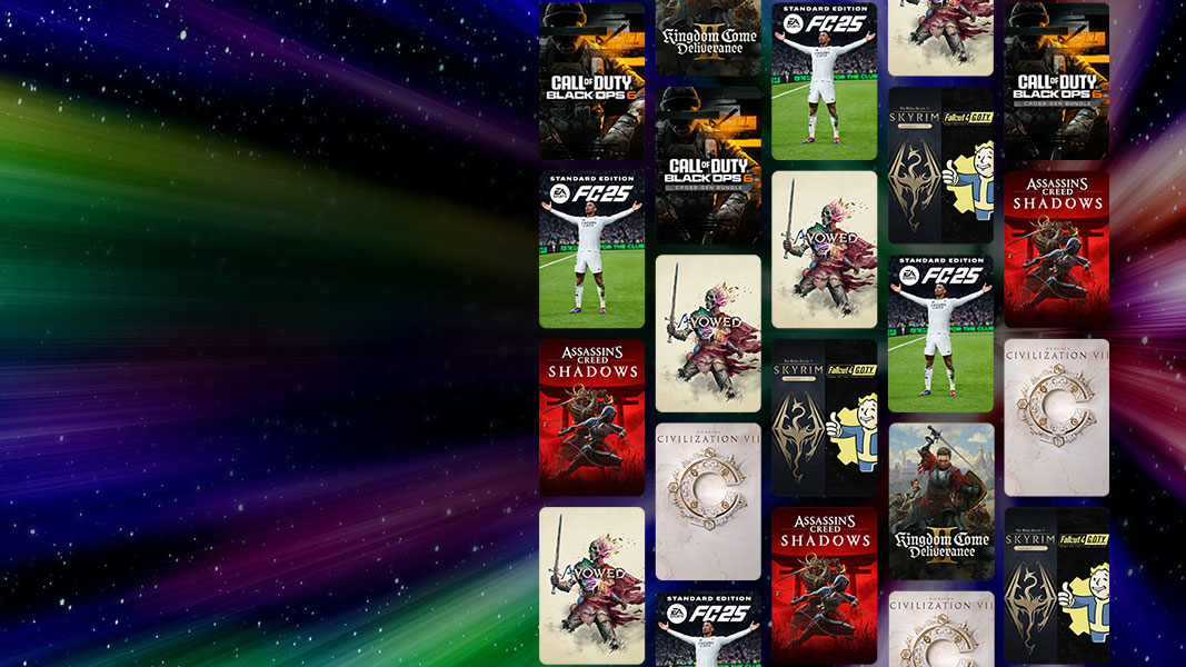 Cover art from games that are part of the Ultimate Game Sale including EA Sports FC 25, Call of Duty: Black Ops 6, and Avowed