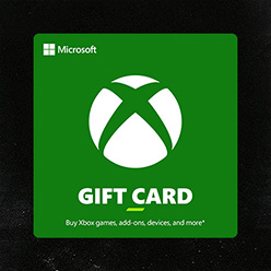An image of a gift card with the Microsoft and XBOX logos. GIFT CARD. Buy XBOX games, add-ons, devices, and more.