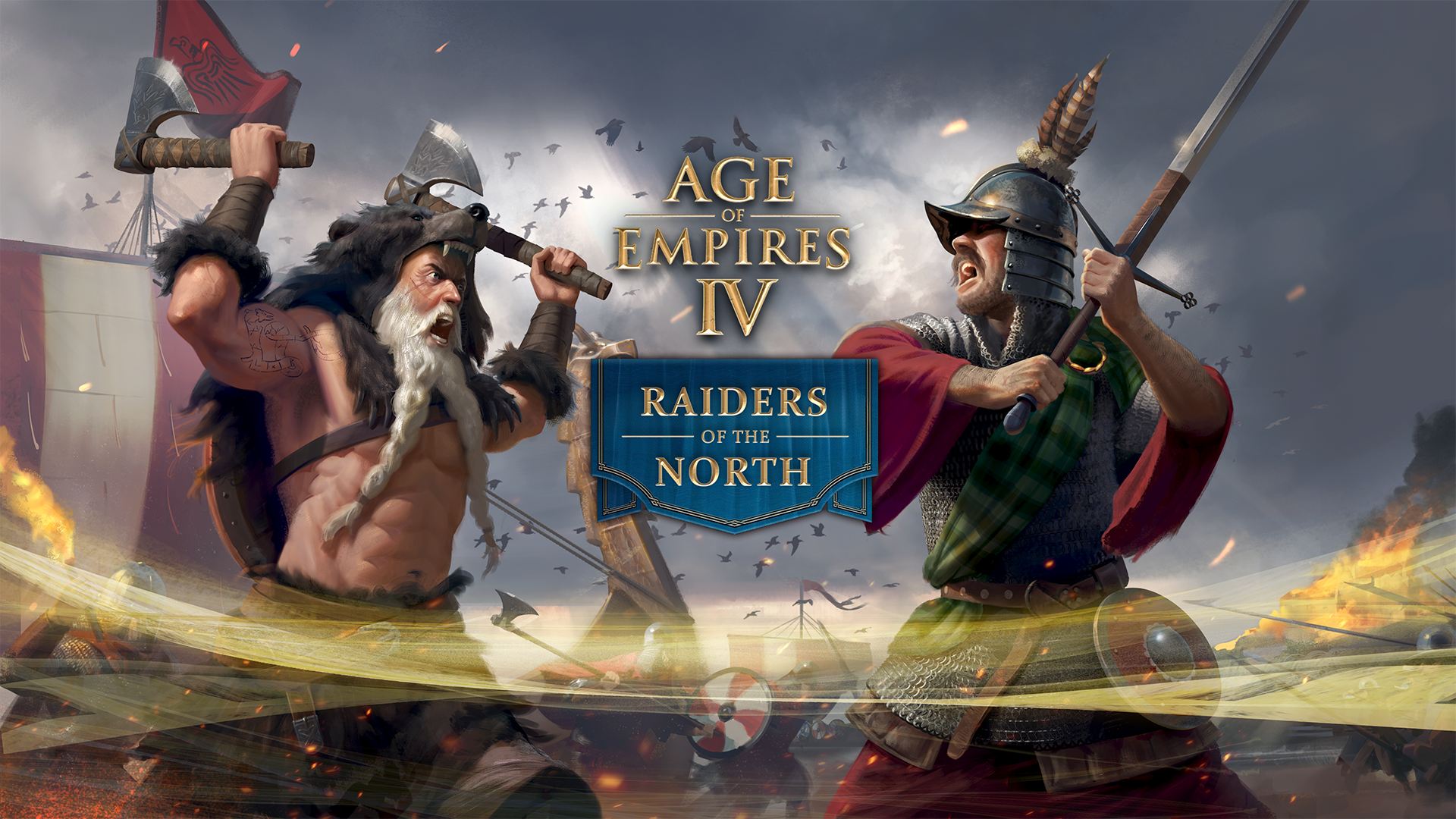 Age of Empires IV Raiders of the North official promotional artwork of a Viking and Scottish warrior