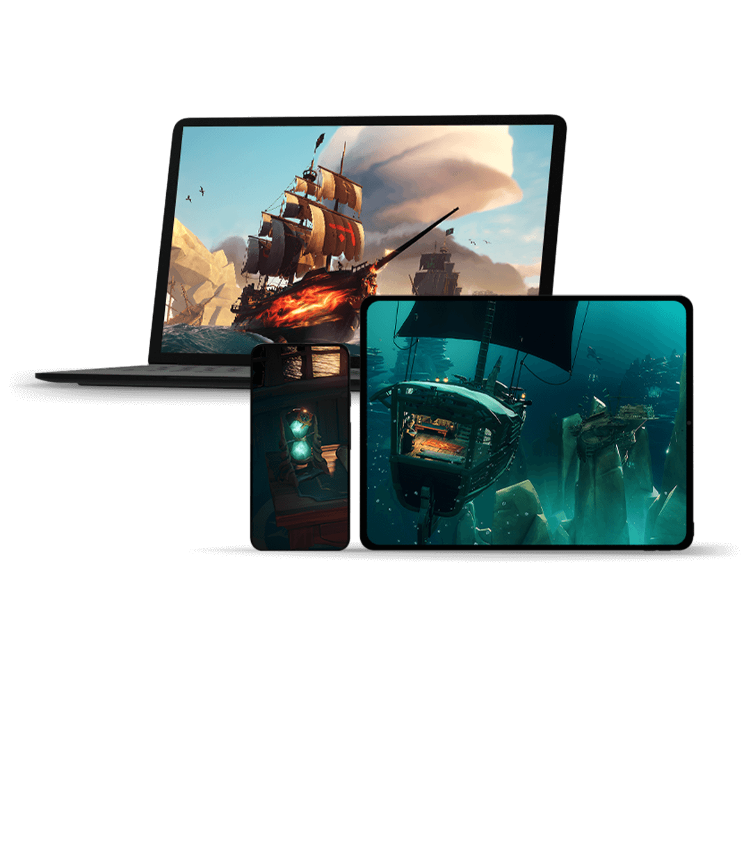 front view of three different monitor screens displaying Xbox games