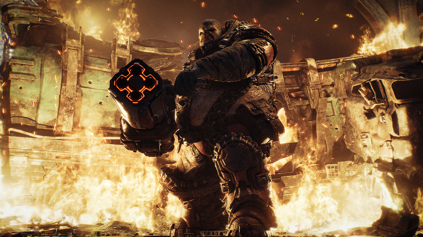 Multiplayer Horde Siege objective in Gears of War: E-Day with multiple squads