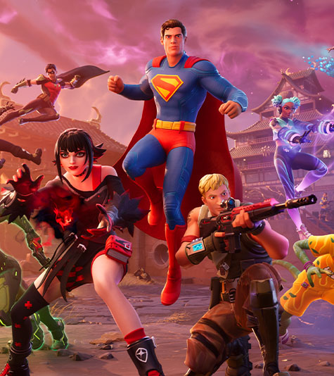 A group of super heroes including Superman rushing forward towards a fight. 