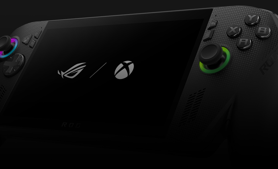 ROG Xbox Ally X 上带游戏库 UI 的显示屏特写视图