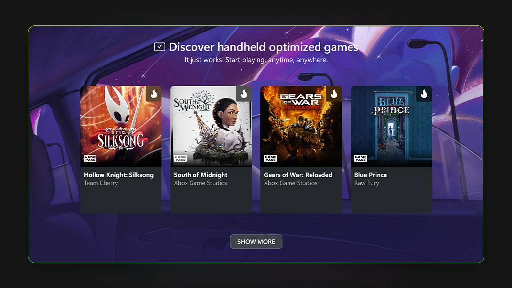 Xbox on handhelds screen showing optimized games