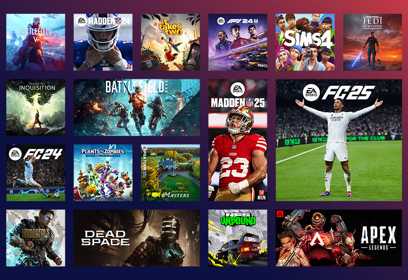 A collection of games published by EA, including EA SPORTS FC™ 25, Madden NFL 25 and more