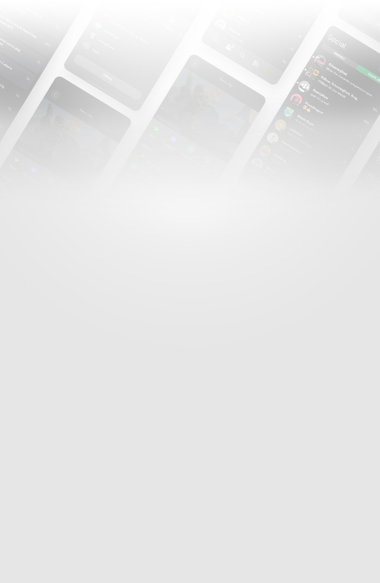 Eine Sammlung von Screenshots aus der XBOX App für Mobilgeräte
