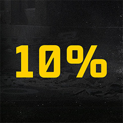 10% in yellow type over a decorative background.