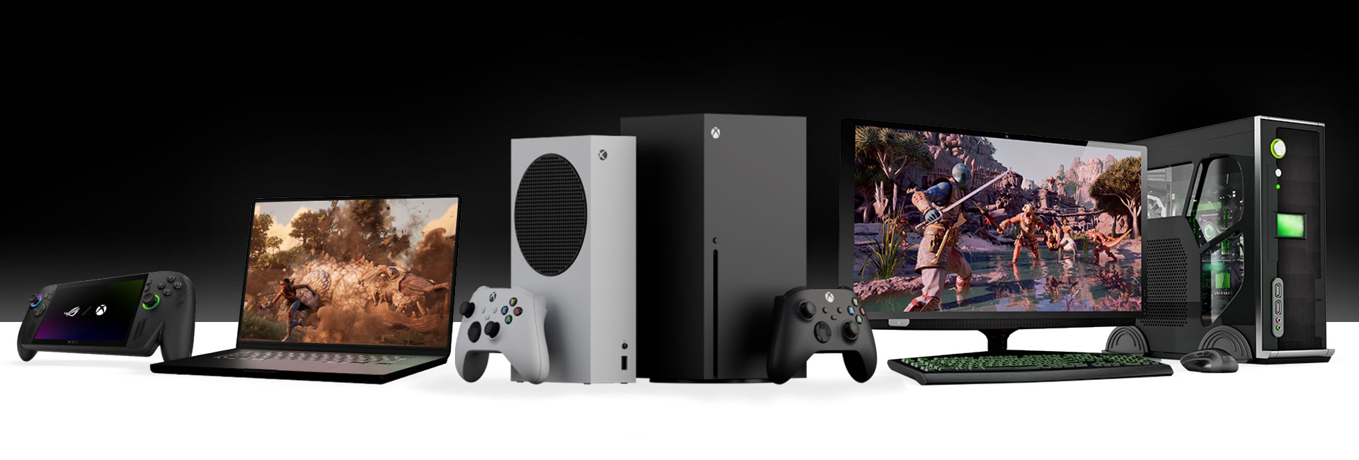 Un catálogo de dispositivos compatible para XBOX Play Anywhere, que incluyen ROG Ally X, consolas XBOX Series X|S y PCS.