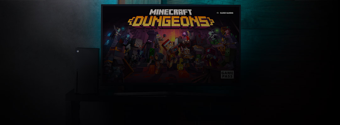 Minecraft Dungeons being streamed from the cloud on an XBOX Series X console.