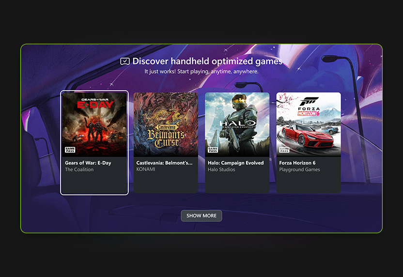 XBOX on handhelds screen showing optimised games.