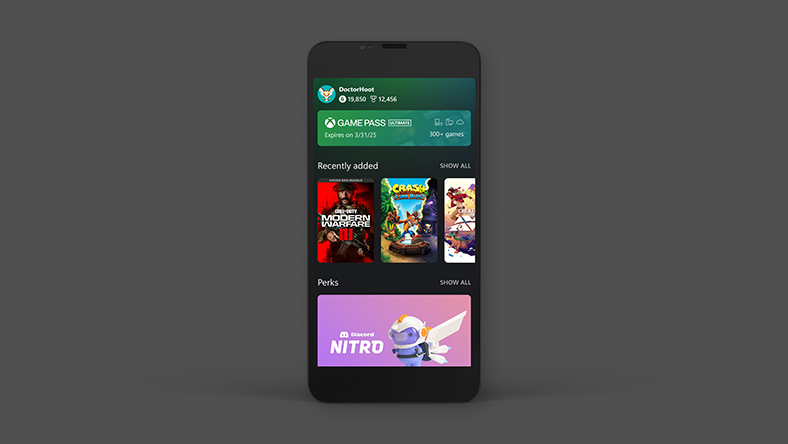 Pestaña Game Pass de la app Xbox para móviles