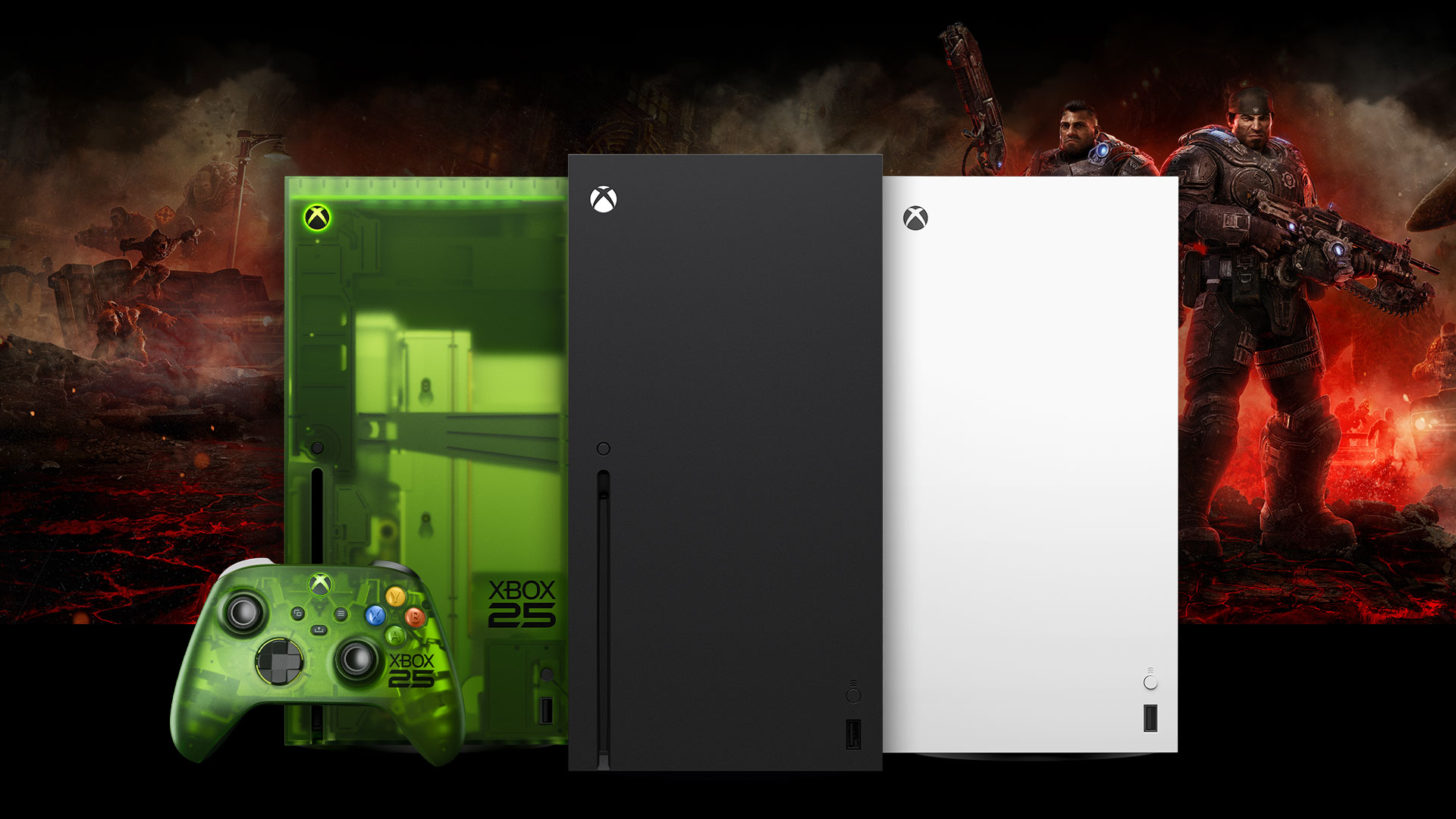 XBOX Series X – 1 TB デジタル エディション(ロボット ホワイト)、XBOX Series X25 限定エディションと XBOX ワイヤレス コントローラー X25 スペシャル エディション、XBOX Series X – 1 TB (カーボン ブラック)