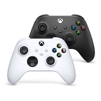 Une paire de manettes sans fil Xbox noires et blanches