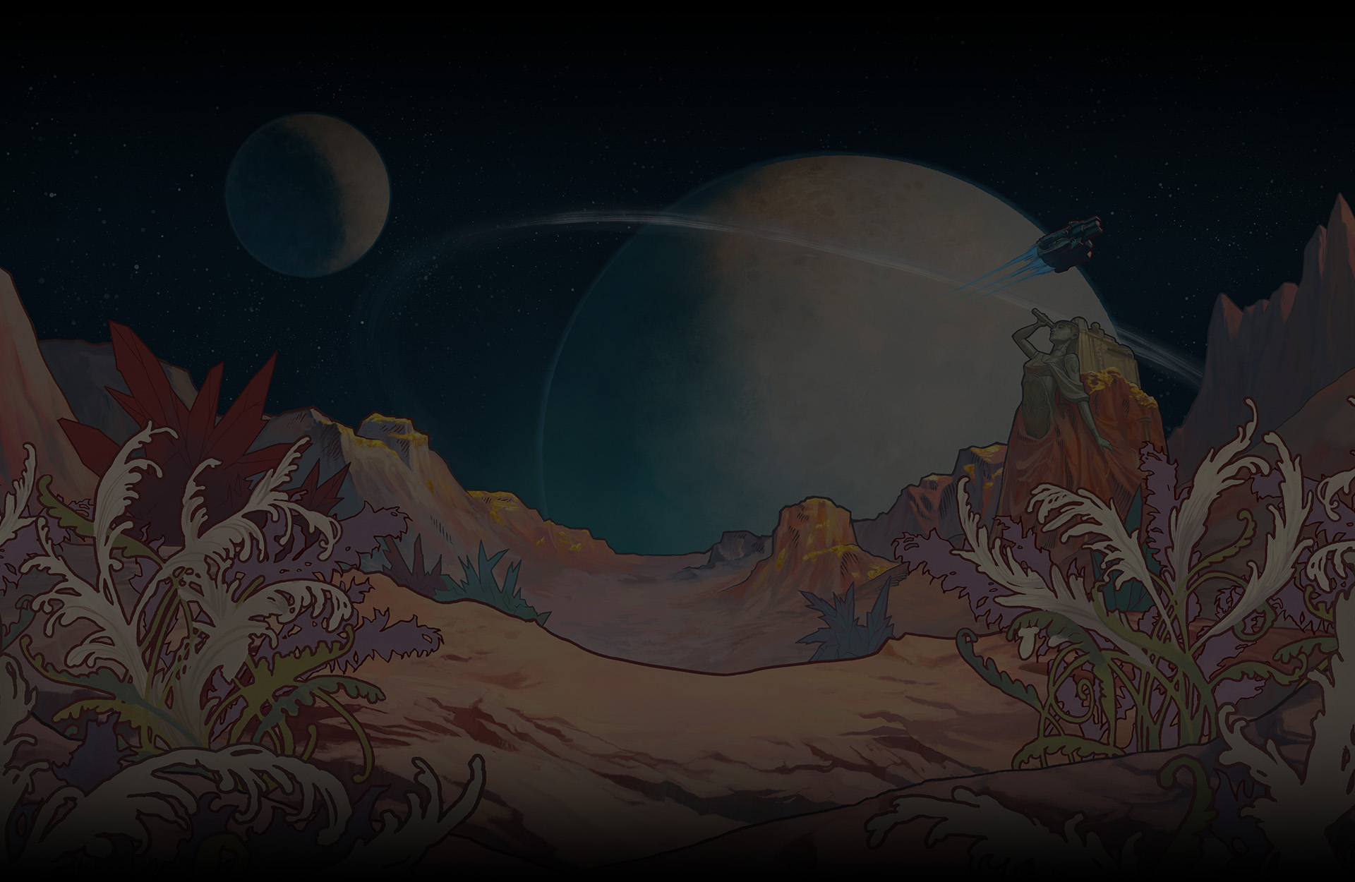 Spaceship traveling across the universe in Outer Worlds 2