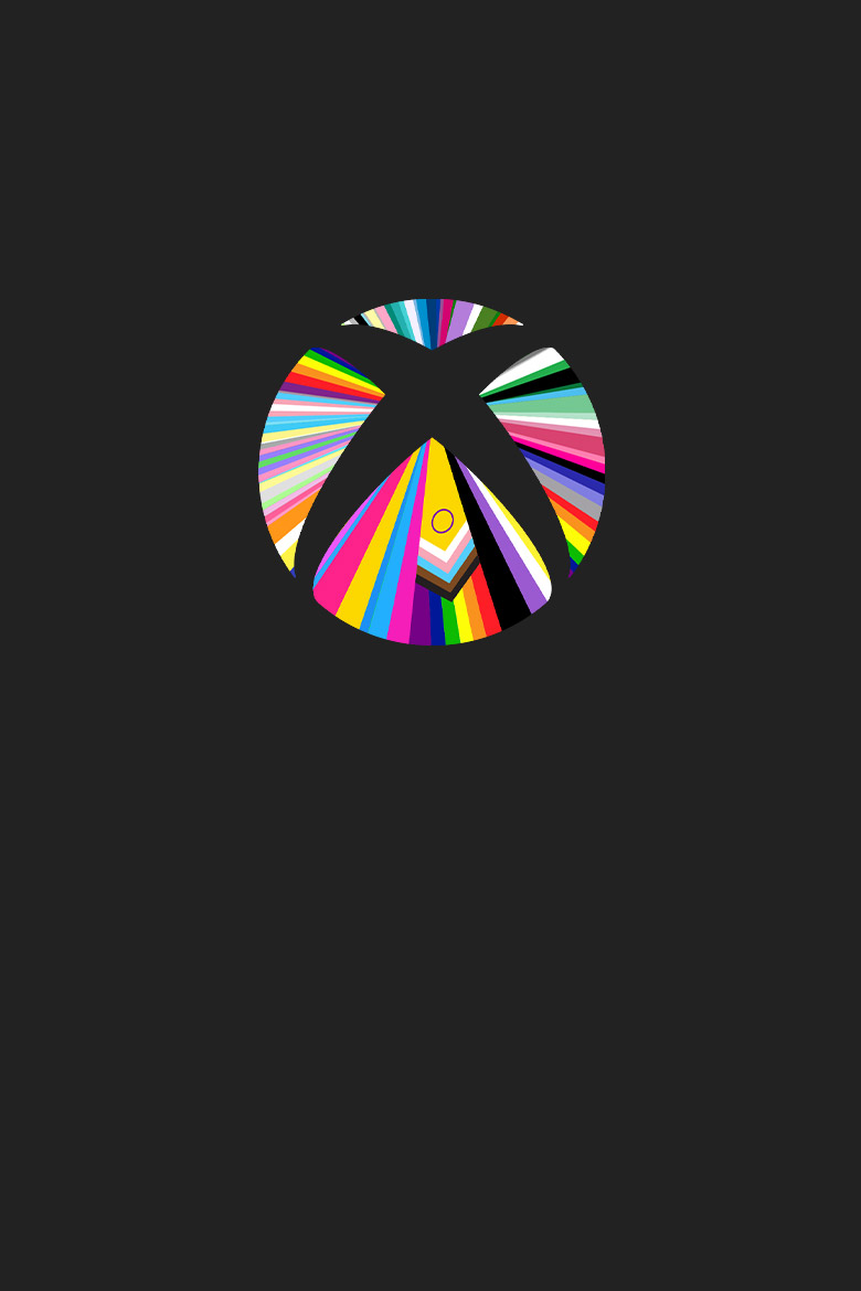 The Xbox logo filled with LGBTQIA+ pride flags