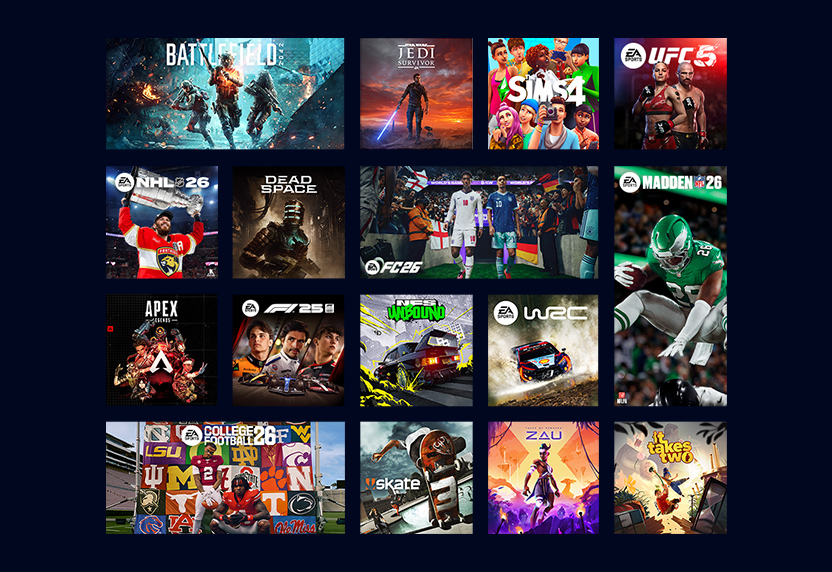 A collection of games published by EA, including EA SPORTS FC 26, Madden NFL 26 and more.