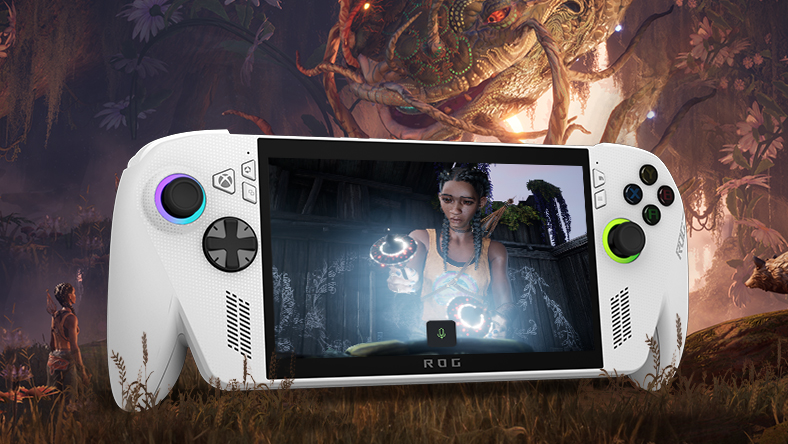 The white ROG XBOX Ally with South of Midnight gameplay. 