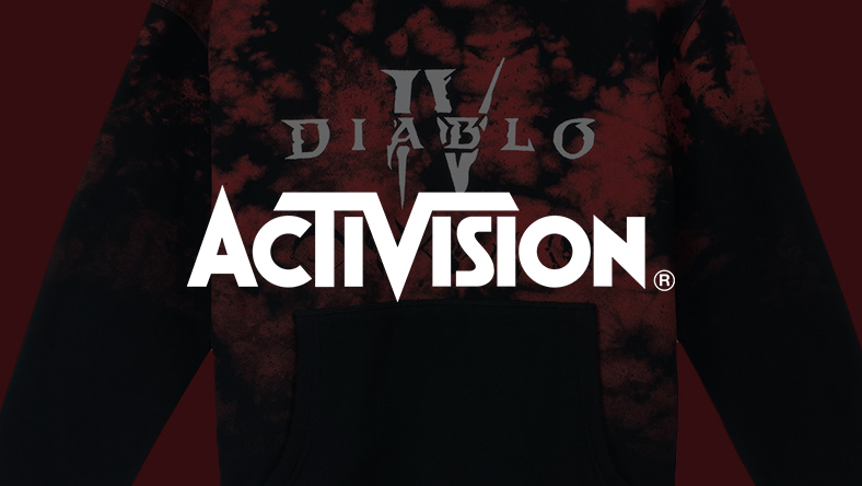 Activision logo. Diablo IV shirt.