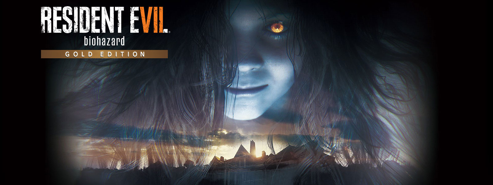 Resident Evil 7 biohazard Édition Gold, jeune fille fantomatique au sourire en coin, avec un œil doré