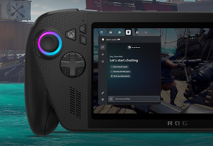Game assist (beta) chat window opened up on the screen of the ROG XBOX Ally X.