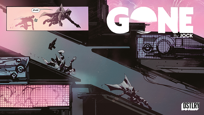 Scenes from the graphic novel Gone by Jock from the publisher DSTLRY